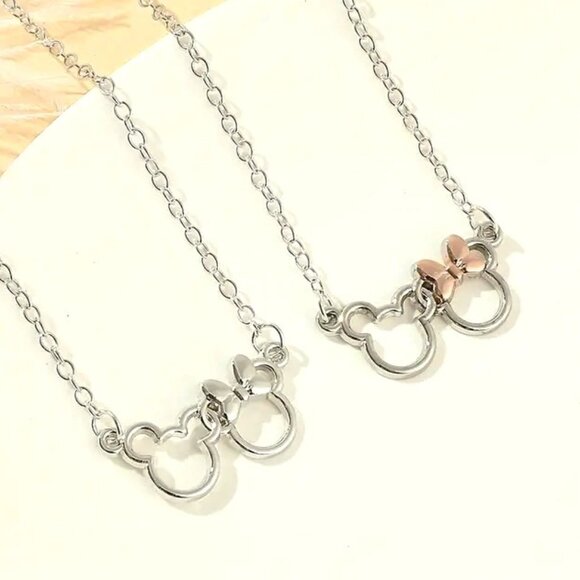 Minnie Mouse Necklace Bow Silver Pendant Disney Mickey Vacation CHOOSE Color - Picture 1 of 4